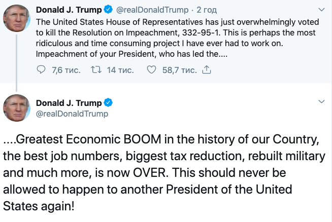 У Конгресі США заблокували процедуру імпічменту Трампа